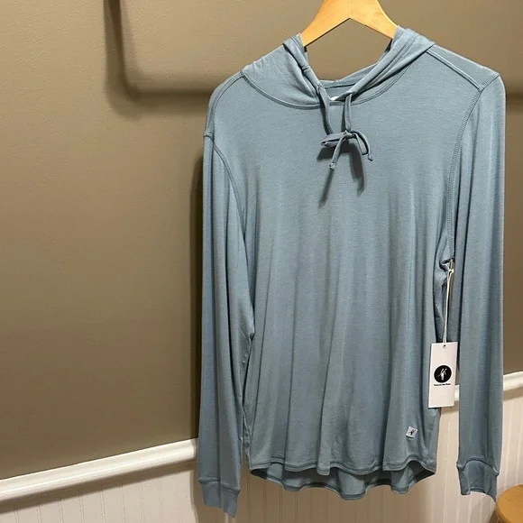 Light Blue Men's Hooded Long-Sleeve Shirt - Picture 1 of 8